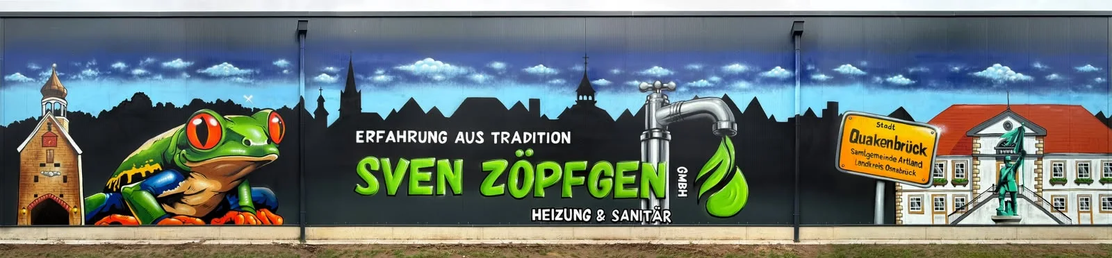 Graffiti an der Quakenbrückhalle der Sven Zöpfgen GmbH: Erfahrung aus Tradition